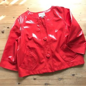 Vintage Red Rain Jacket Large Carrie Allen Short Shiny Swing Coat EUC